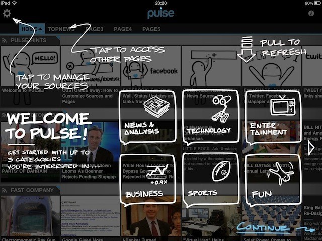 Pulse 新聞 app 的導引畫面。