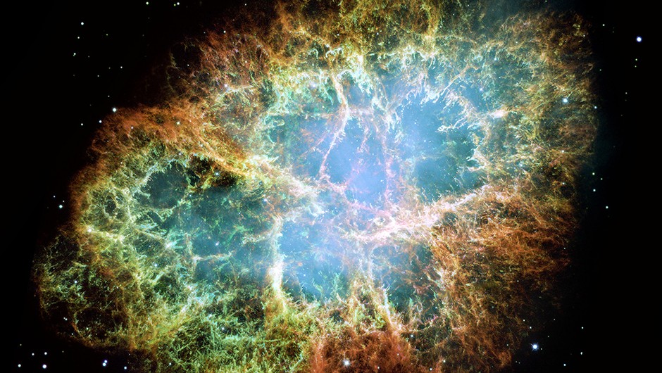 哈伯望遠鏡於 2005 年拍攝的「蟹狀星雲 Crab Nebula」。圖片來源：NASA