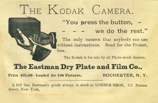 柯達於 1889 年的廣告文宣，圖片來源：Wikimedia。